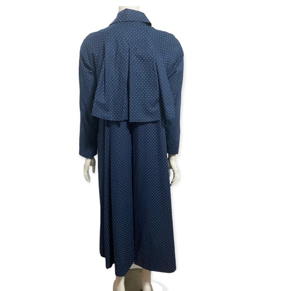 AQUASCUTUM Vintage Blue White Polka Dot H.M. Queen Elizabeth Trench Long Coat XL - Picture 2 of 12